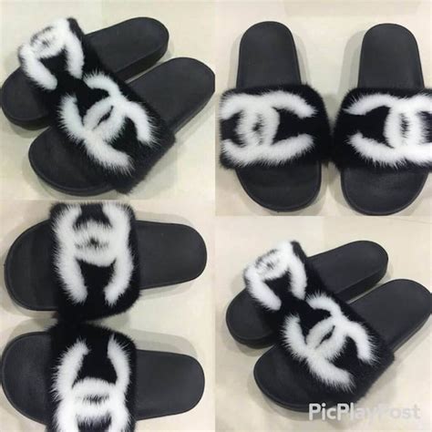 cheap chanel fur slides|custom chanel fur slides slippers.